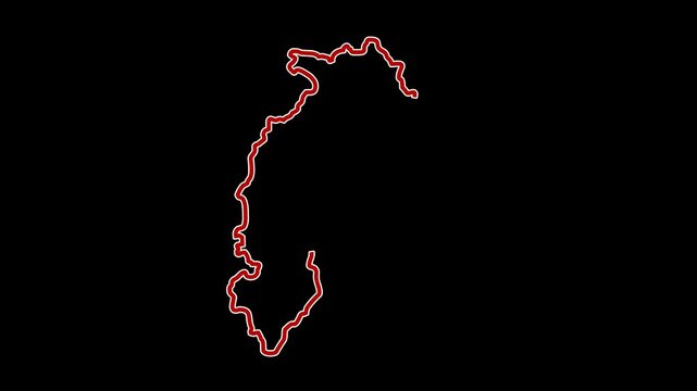 2D Map of Chhattisgarh in red and white outline with boundary line animation alpha channel or transparent