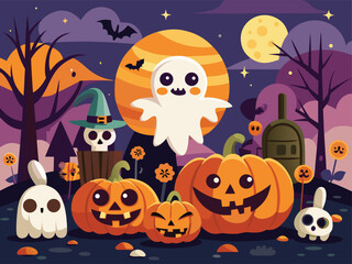 Whimsical Halloween Characters in Cute Vector