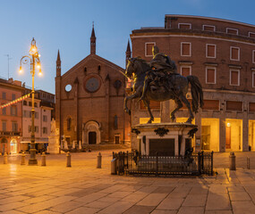 Piacenza - The square Piazza Cavalli with the church Chiesa di San Franceso and memorial of...