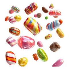 Assorted colorful confectionery candies scattered on black background