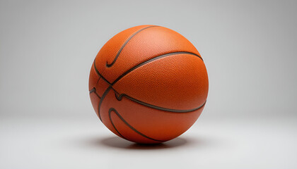 Fototapeta premium A realistic image of a basketball on a white background. The ball features the classic pebbled leather texture and bold black panel lines, showcasing the detail and quality of professional sports equi