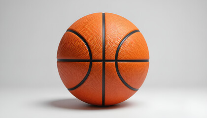 Fototapeta premium A realistic image of a basketball on a white background. The ball features the classic pebbled leather texture and bold black panel lines, showcasing the detail and quality of professional sports equi