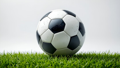 Fototapeta premium A realistic image of a soccer ball on a white background. Features the classic panel design, detailed surface texture, and bold contrasting colors. Ideal for themes related to sports, football, outdoo