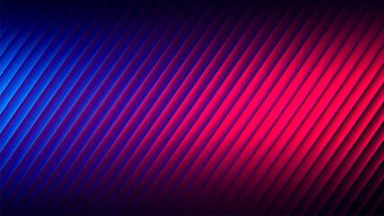 Futuristic neon gradient pattern with diagonal glowing lines blending smooth deep blue and vivid red colors. Minimalistic dark background perfect for creative digital tech designs. Vector illustration