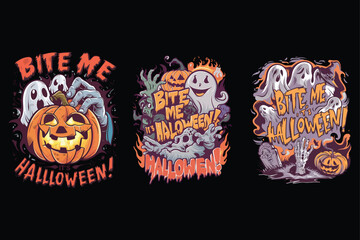 Obraz premium Spooky halloween ghosts and pumpkins zombies