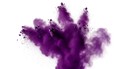 Purple Powder Explodes on Black Background, Vibrant Color Burst with Transparent Effect