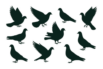 Collection of Dove Silhouettes Vector Elegant Bird Illustrations for Design Projects.