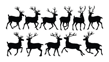 Collection of Elegant Reindeer Silhouettes Vector Perfect for Holiday Designs.
