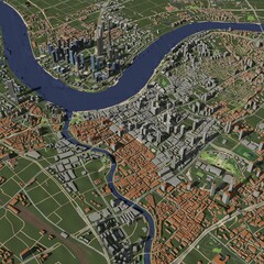 Obraz premium 3D illustration of city and urban in Shanghai China