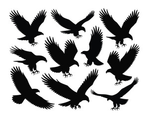 Collection of Majestic Eagle Silhouettes  Vector Soaring Birds of Prey in Flight