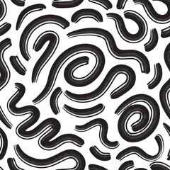 Black ink line scribble pattern with smooth brush strokes. Creative minimalist art background, trendy design with basic shapes.