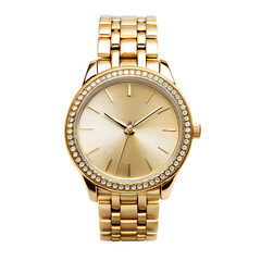 Elegant gold wristwatch with classic design isolated on transparent background