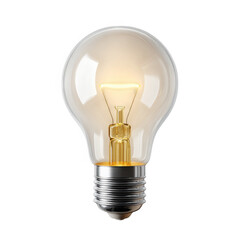 Classic incandescent light bulb glowing brightly isolated on transparent background