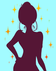 自信のある女性　お団子頭　キラキラ　シルエット