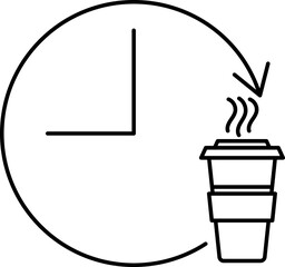 Outline clock icon for displaying opening hours in cafe menus, websites, apps, and signage....