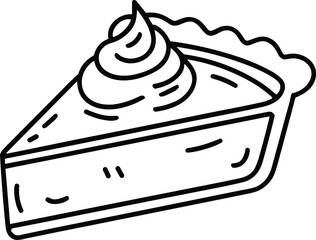 Pumpkin Pie Slice Line Drawing with Cream Topping Vector