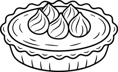 Whole Pumpkin Pie with Cream Toppings Line Art Vector