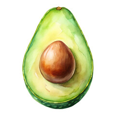 Artistic watercolor illustration of fresh avocado