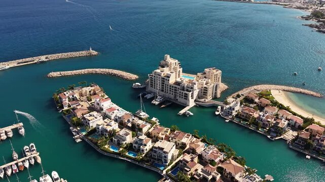 Aerial video of Limassol city coastline in Cyprus Island during summer