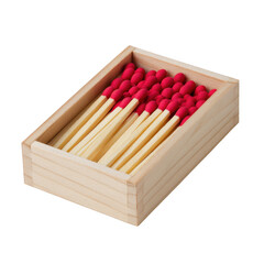 Obraz premium Wooden box filled with red tipped matches isolated on transparent background