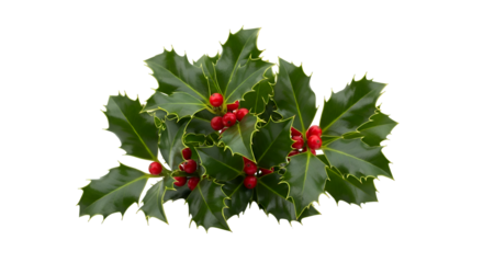 Holly Sprig with Red Berries, Transparent Background Image, Ideal for Holiday Designs