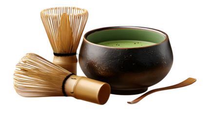 Matcha Tea Ceremony Set 3d rendered, isolated on transparent background