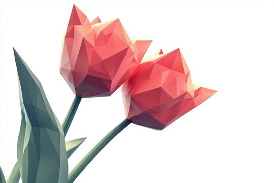 A low polygon style tulip, isolate on white background, featuring geometric shapes and a contemporary design.