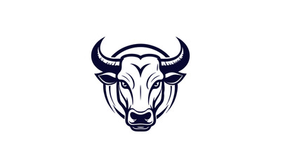 Clean Blue Line Art Bull Head