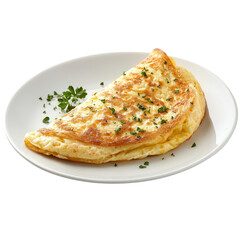 Omelet isolated on a white background, fluffy and perfectly cooked, showcasing vibrant fillings. PNG
