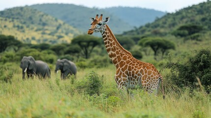 Majestic Giraffe and Gentle Giants Roaming Freely in the African Savanna