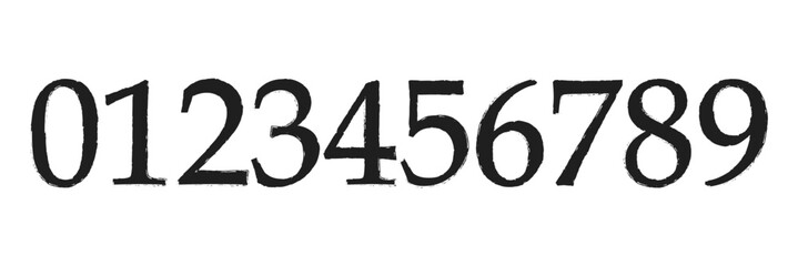Set of brush stroke, marker textured numbers. numbers 1, 2, 3, 4, 5, 6, 7, 8, 9, 0. stylish hand draw brush painted numbers set. bold brush drawn grunge. dirty texture vector. rough brush strokes. 