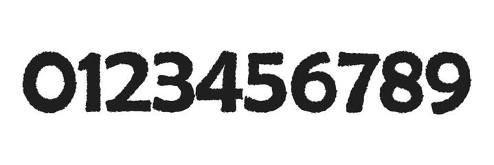 Set of brush stroke, marker textured numbers. numbers 1, 2, 3, 4, 5, 6, 7, 8, 9, 0. stylish hand draw brush painted numbers set. bold brush drawn grunge. dirty texture vector. rough brush strokes. 