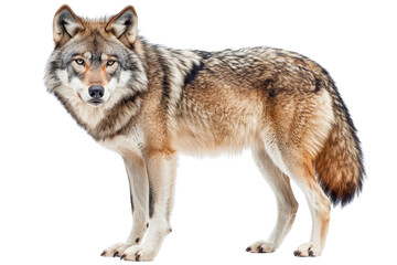 A majestic wolf standing confidently, isolate on white background, showcasing its wild beauty. PNG