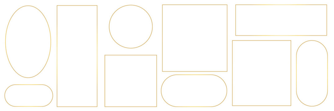 Set of thin linear gold frames. Elegant with sparkle and radiance, geometric on a black background, boho art deco style. For the design of a textbox, application, website, printing . EPS 10 . 