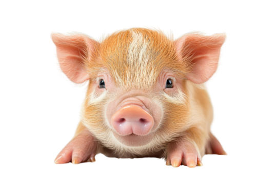 A baby pig, isolate on white background, with soft pink skin and an adorable expression. PNG