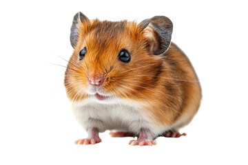 Obraz premium A hamster standing adorably, isolate on white background, showcasing its tiny paws and round face. PNG