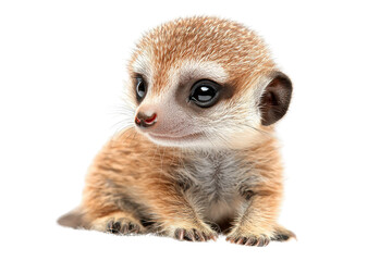 Fototapeta premium A baby meerkat, isolate on white background, with soft fur and an endearing expression. PNG