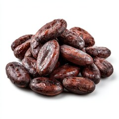 Obraz premium Fresh Cacao Beans Close Up Pile Isolated on White Background for Chocolate Production