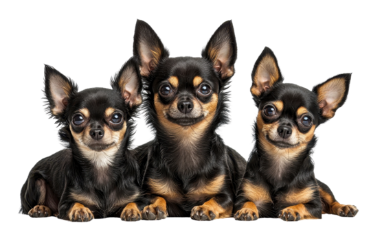 A family of Chihuahuas, isolate on white background, showcasing their playful interactions and joyful expressions. PNG