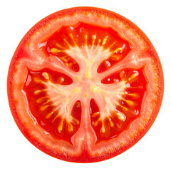 Fresh Tomato Slice with Juicy Pulp and Seeds, Isolated on Transparent Background