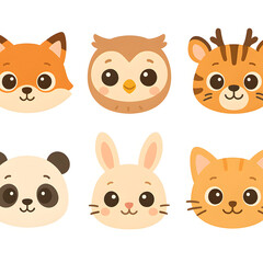 Fototapeta premium Cute Baby Animal Face Icons for Kids
