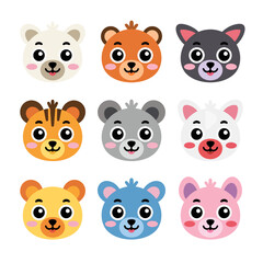 Fototapeta premium Cute Baby Animal Face Icons for Kids