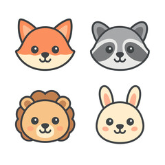 Fototapeta premium Cute Baby Animal Face Icons for Kids
