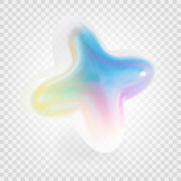 Pink and blue star. 3D shape ctystal glass element in neon colors on white bg. 3d vector illustration