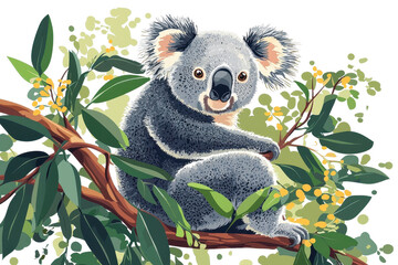 Obraz premium A flat style illustrated koala bear, isolate on white background, showcasing its distinctive look and charm. PNG