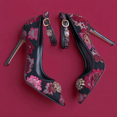 pair of stylish high heel shoes, fashion editorial look
