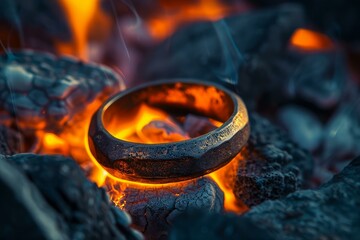 Metal ring forged in fire, fantasy concept