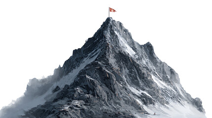 Mountain peak with flag, 3d rendered, isolated on transparent background