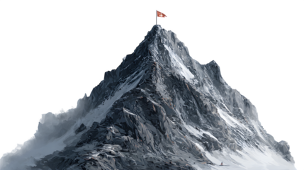 Mountain peak with flag, 3d rendered, isolated on transparent background