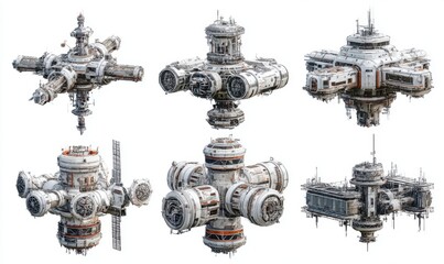 Fototapeta premium Six futuristic space stations